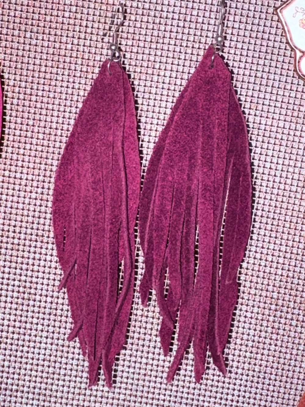 Fuchsia Suede Fringe Drop Earrings